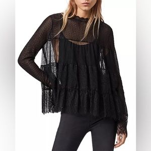 ALLSAINTS Women Briella All Lace Long Sleeve Stand Collar Top size US 4 UK8 Eu36